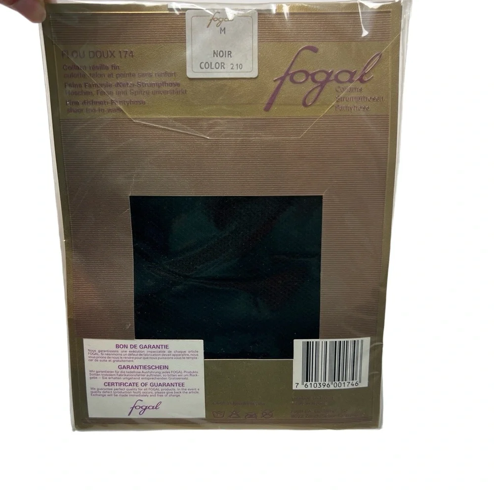 Fogal Size‎ Medium Flou Doux 174 Pantyhose Fine Fishnet Sheer Noir Black NWT